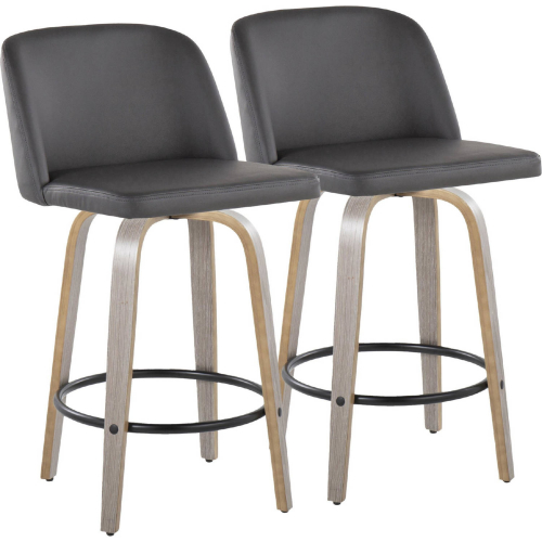 Toriano 26" Swivel Counter Stool in Light Grey Wood & Grey Leatherette w/ Black Footrest (Set of 2)